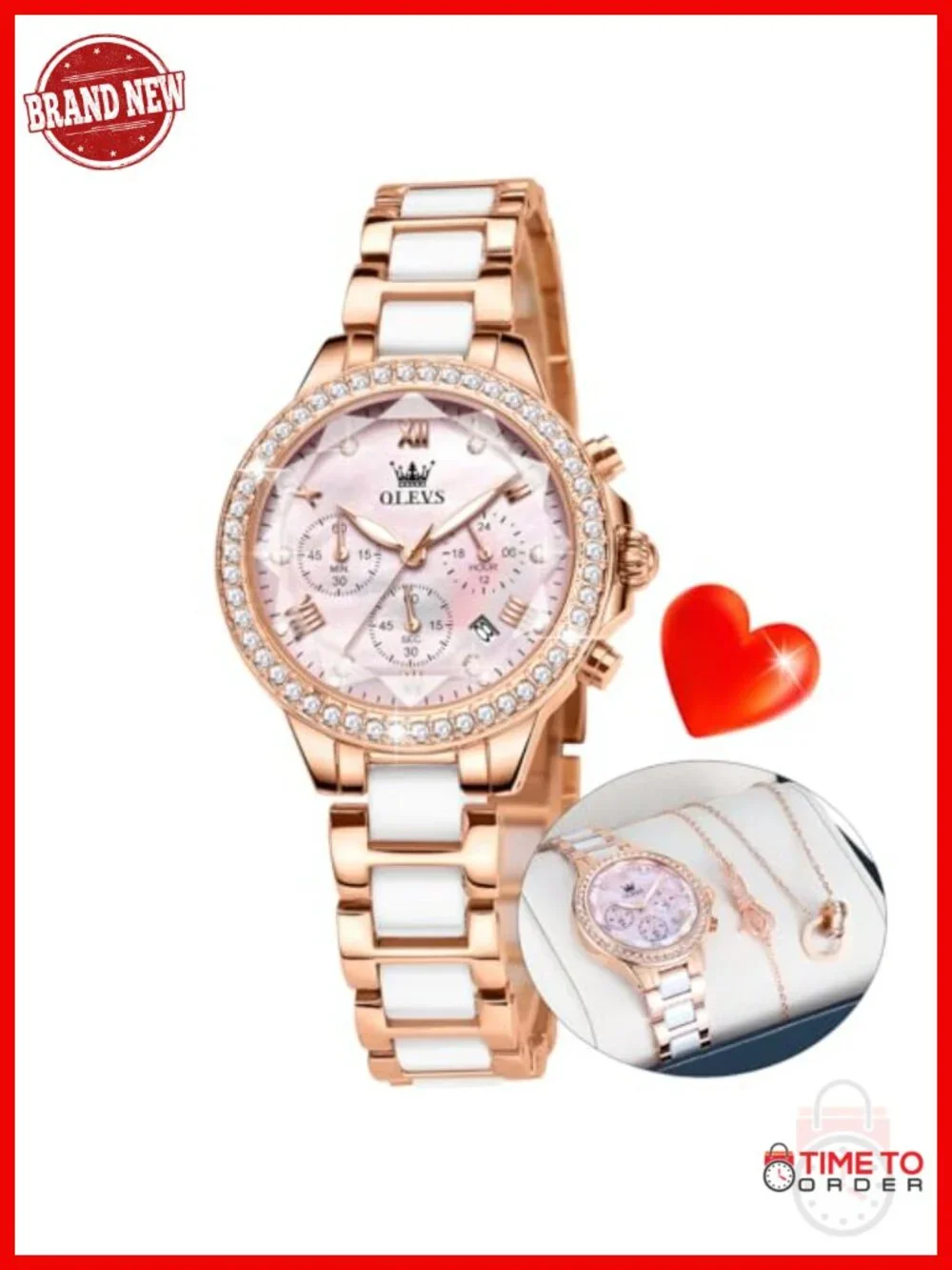 Elegant Luxury Dress Watch Set with Diamond Bezel and Ceramic Strap,